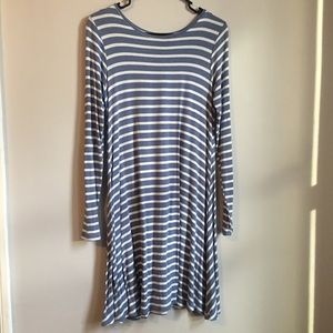 Blue and White Stripped Long Sleeve Dress